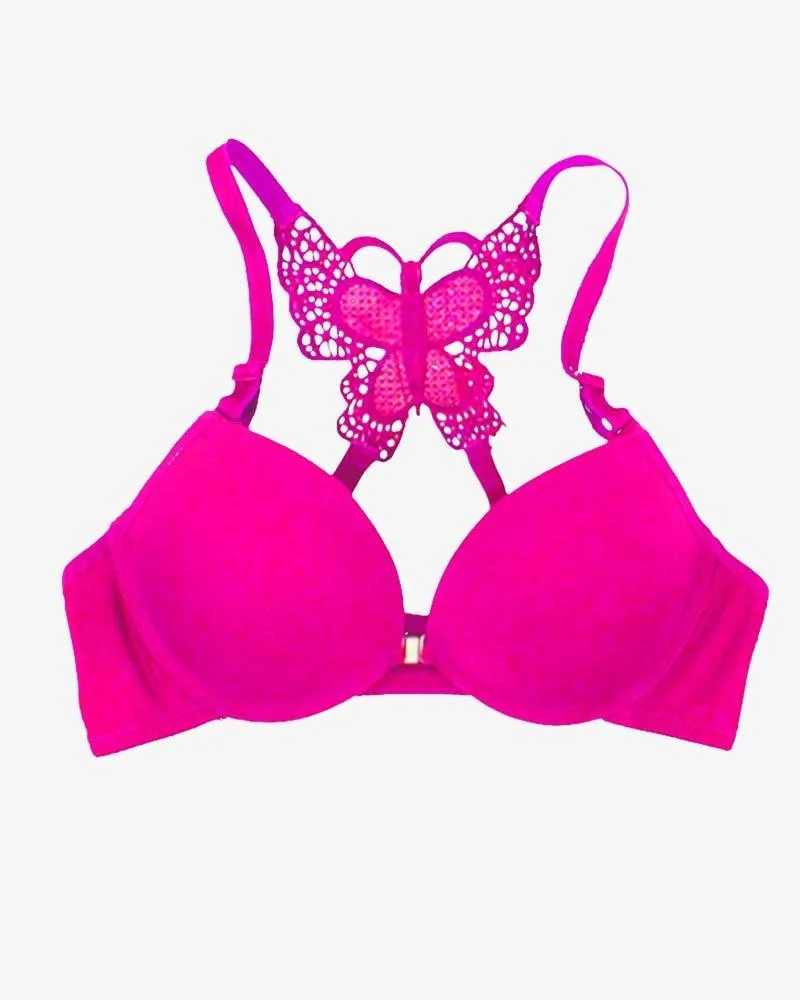 Sexy Butterfly Bra Hot Pink - Single Padded Under Wired