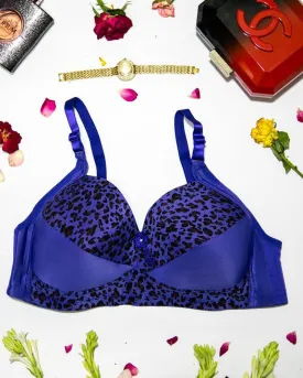 Sexy Cheetah Print Plus Size Bra - Blue  Push Up Bra, Single Padded Bra