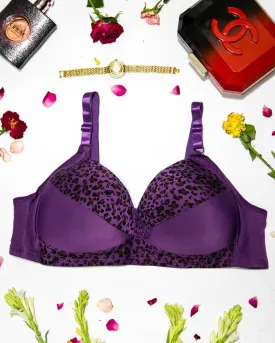 Sexy Cheetah Print Plus Size Bra - Purple  Push Up Bra, Single Padded Bra