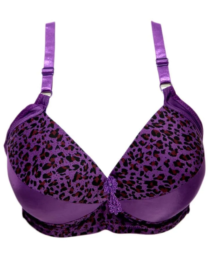 Sexy Cheetah Print Plus Size Bra - Purple  Push Up Bra, Single Padded Bra
