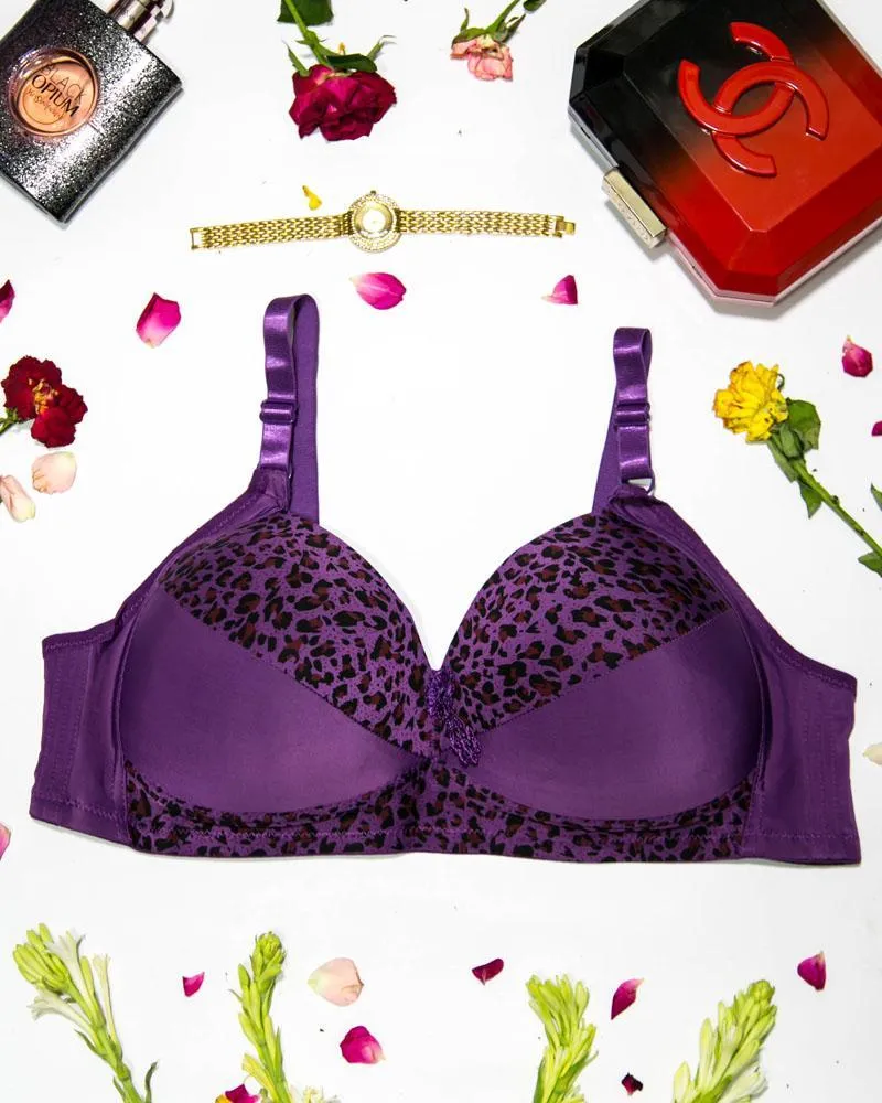 Sexy Cheetah Print Plus Size Bra - Purple  Push Up Bra, Single Padded Bra