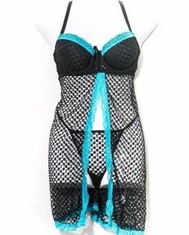 Short Padded Nighty With Bra Black & Blue