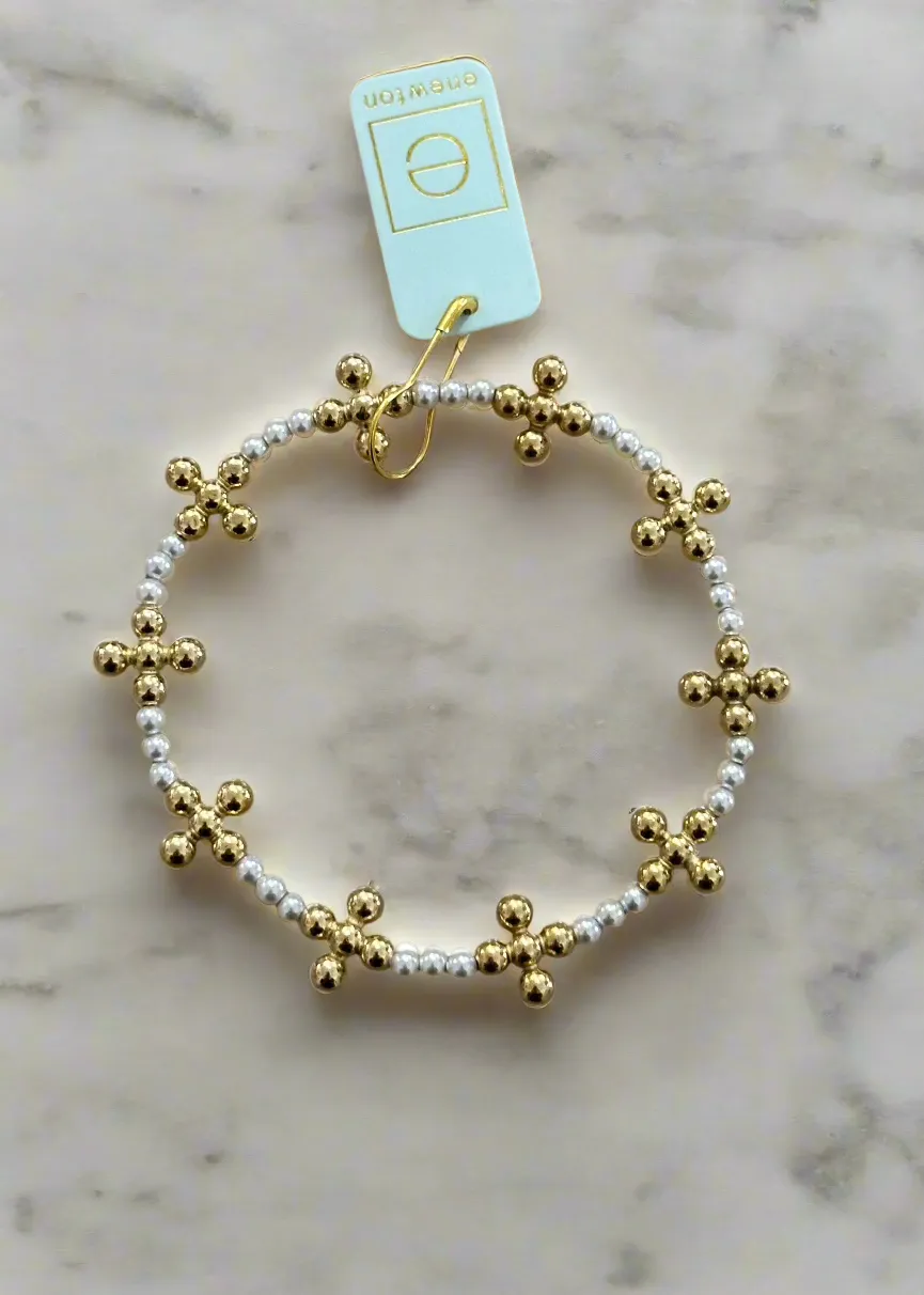 Signature Cross Sincerity Pattern Pearl 3mm Bead Bracelet by e.newton