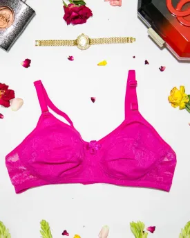 Soft Net Bra - Hot Pink - Non Padded & Non Wired Bra - 735