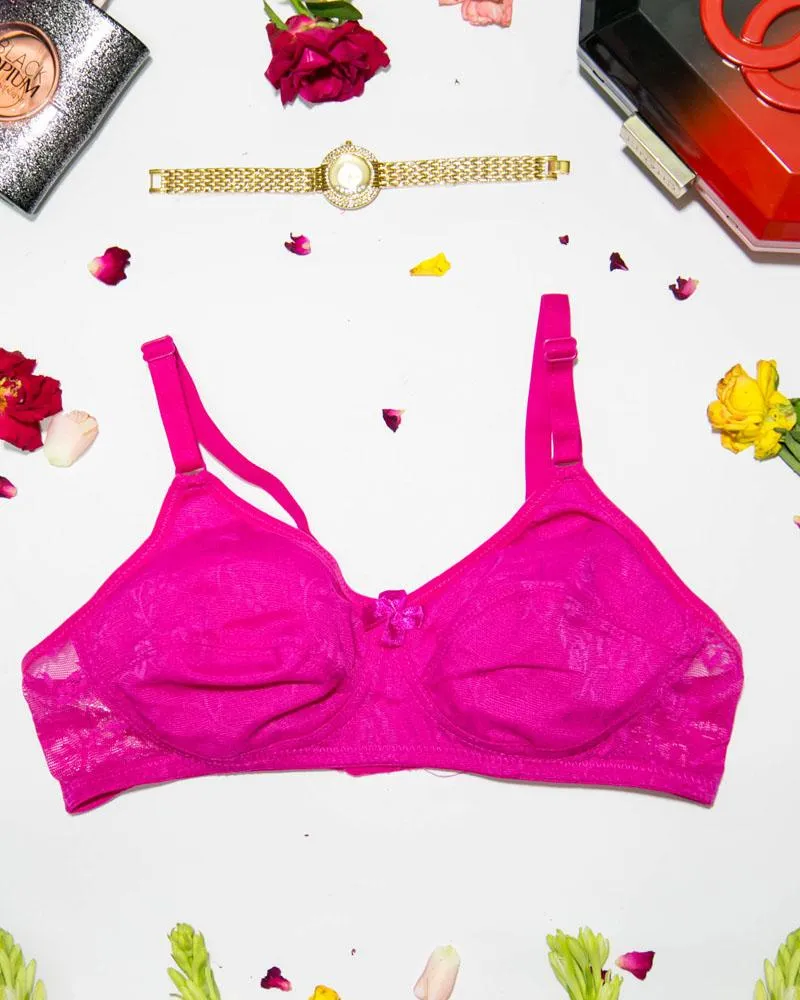 Soft Net Bra - Hot Pink - Non Padded & Non Wired Bra - 735