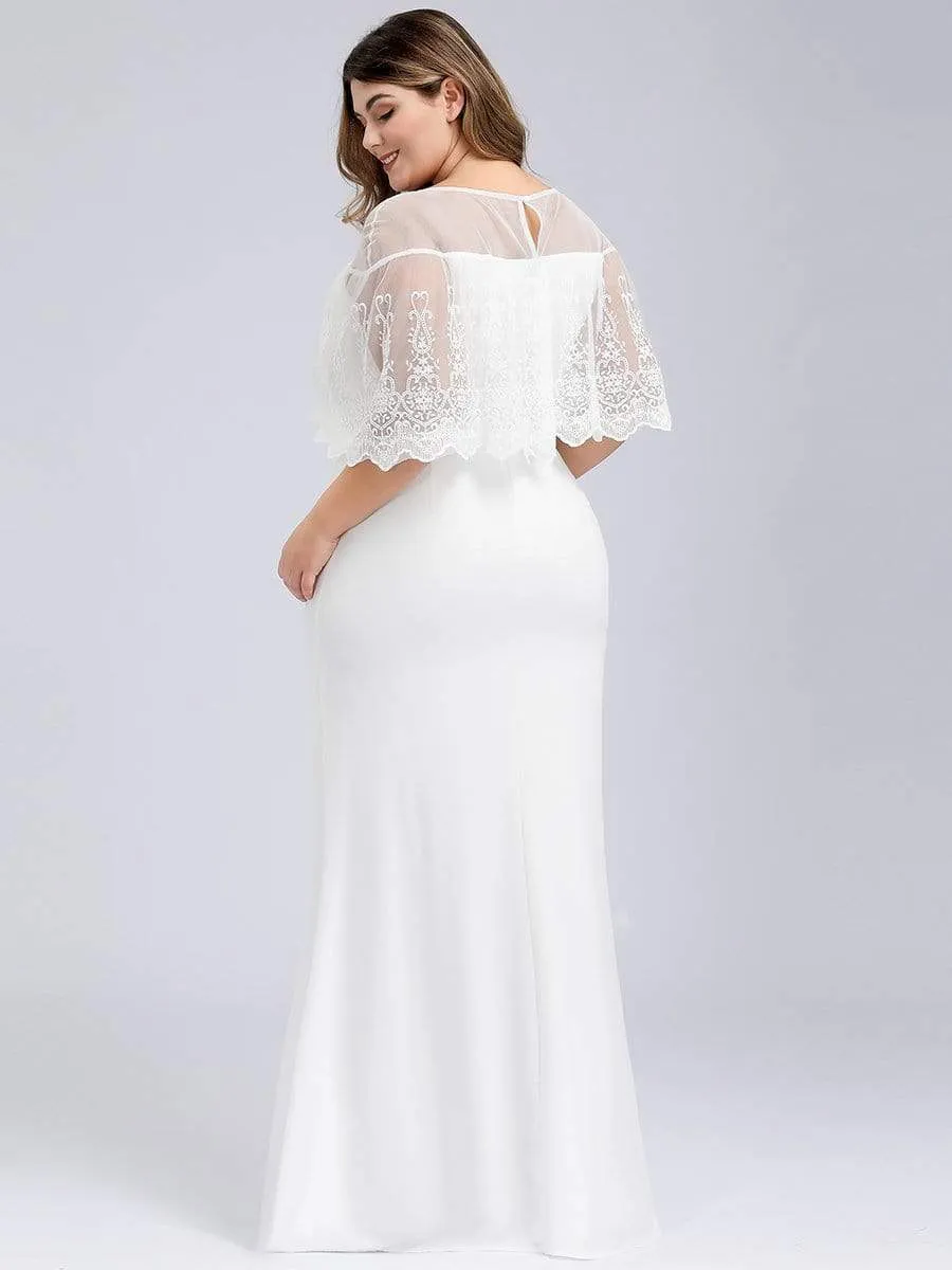 Sweetheart Illusion Neckline Plus Size Wedding Dress With Ruffle Sleeves