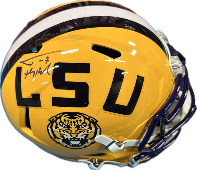 Tyrann Mathieu Autographed "Honey Badger" LSU Replica Full Size Helmet