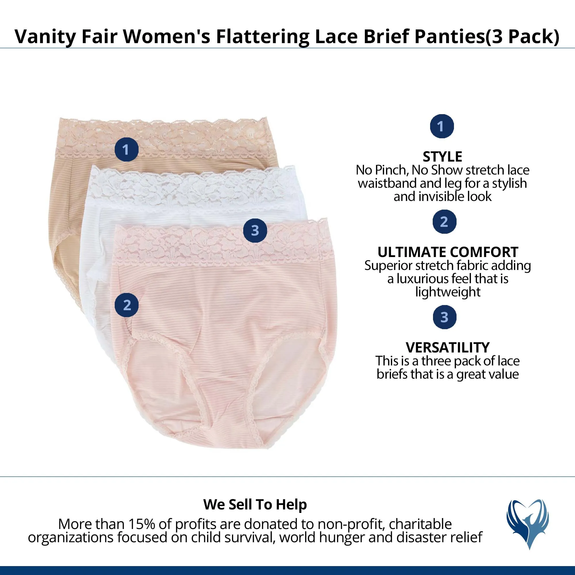 Vanity Fair Women's Flattering Lace Brief Panties(3 Pack)