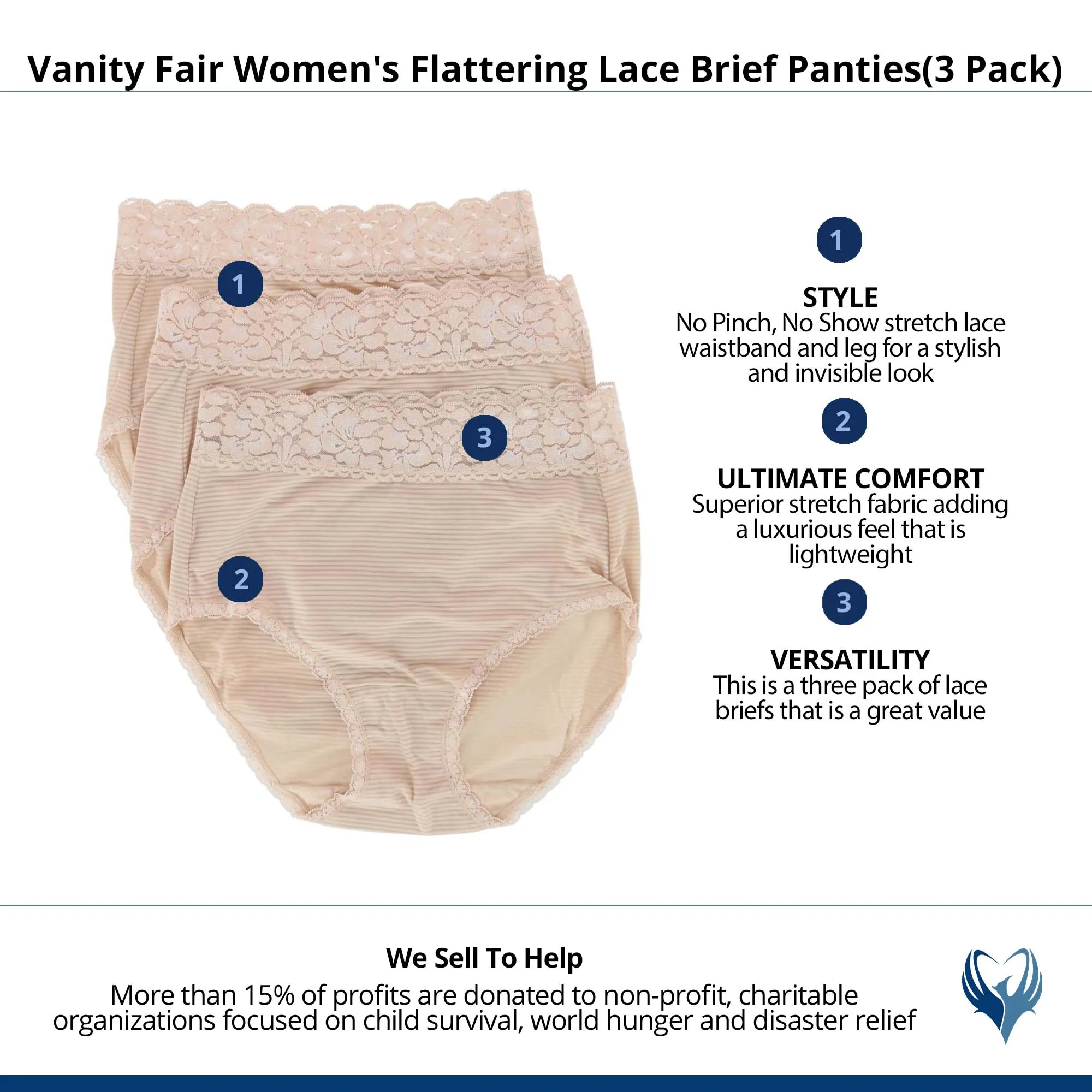 Vanity Fair Women's Flattering Lace Brief Panties(3 Pack)