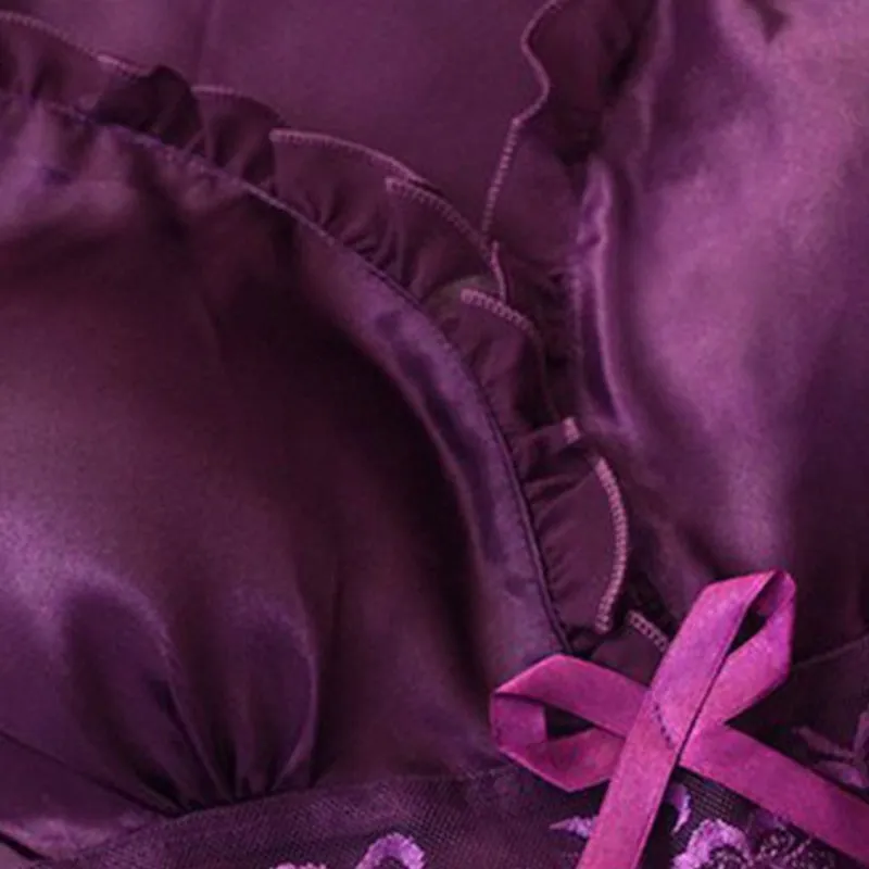 VenusFox Deep V Neck Satin Nightgown Sexy Lace Sleepwear