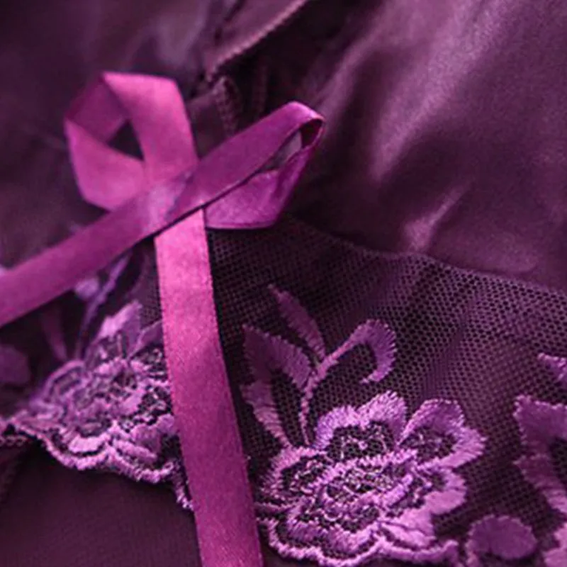 VenusFox Deep V Neck Satin Nightgown Sexy Lace Sleepwear