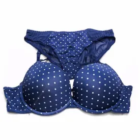Victoria's Secret - Blue Polka Dots Double Padded Bra And Panty Set