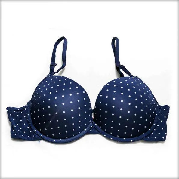 Victoria's Secret - Blue Polka Dots Double Padded Bra And Panty Set