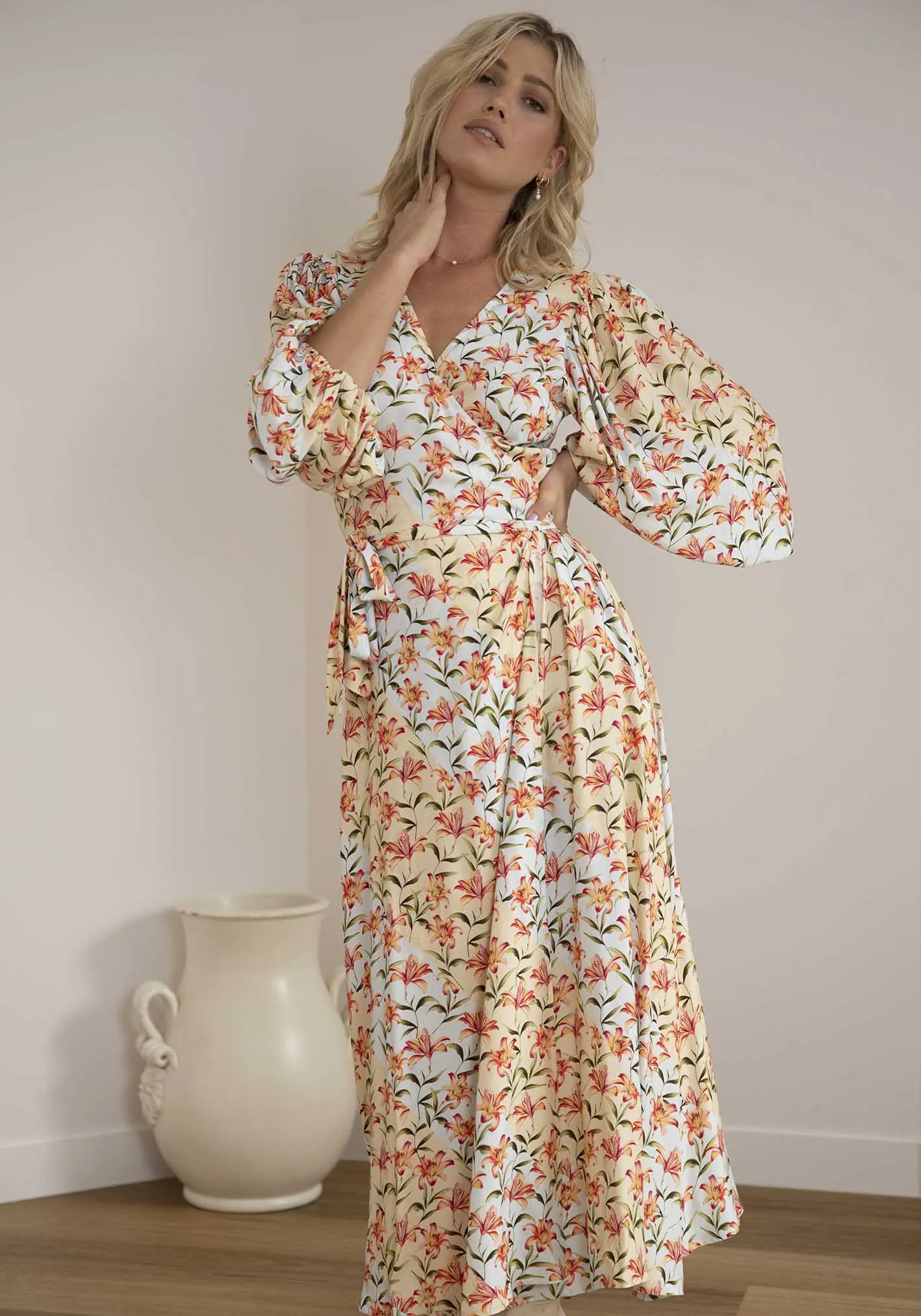 Waterlily Spliced Floral Maxi Wrap Dress