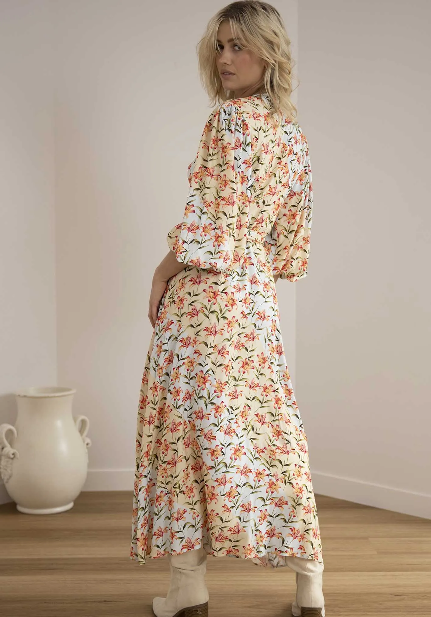 Waterlily Spliced Floral Maxi Wrap Dress
