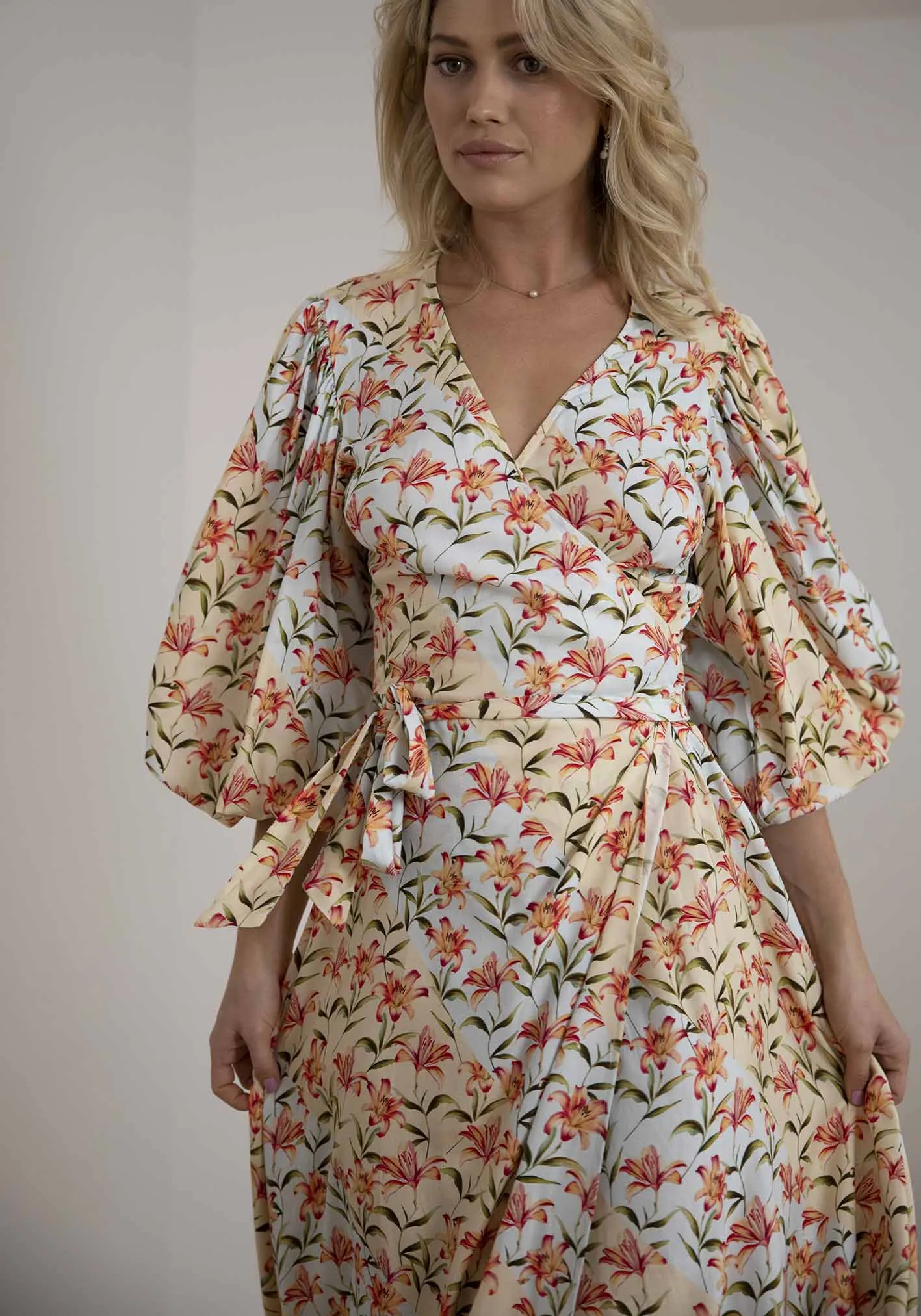 Waterlily Spliced Floral Maxi Wrap Dress
