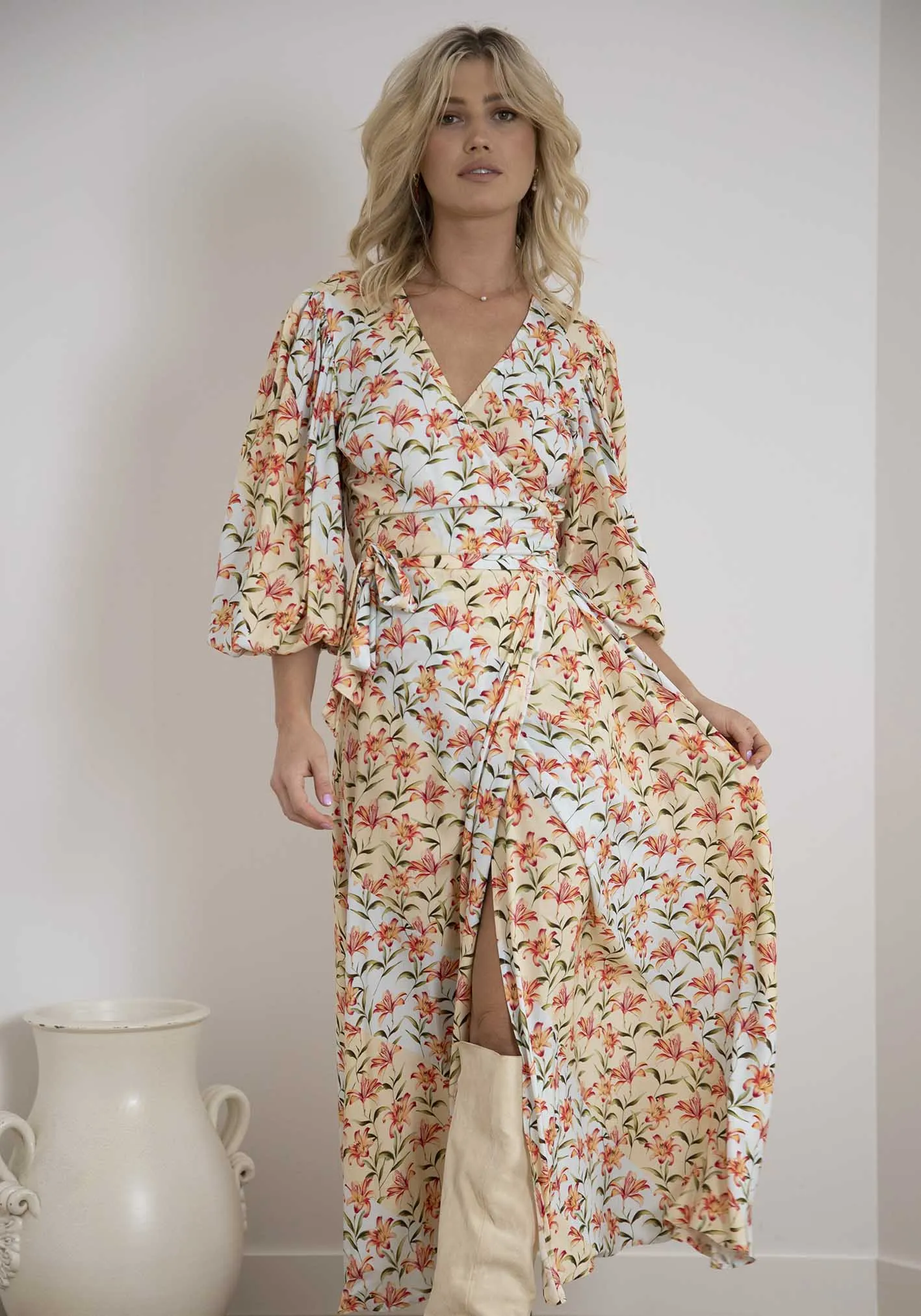 Waterlily Spliced Floral Maxi Wrap Dress