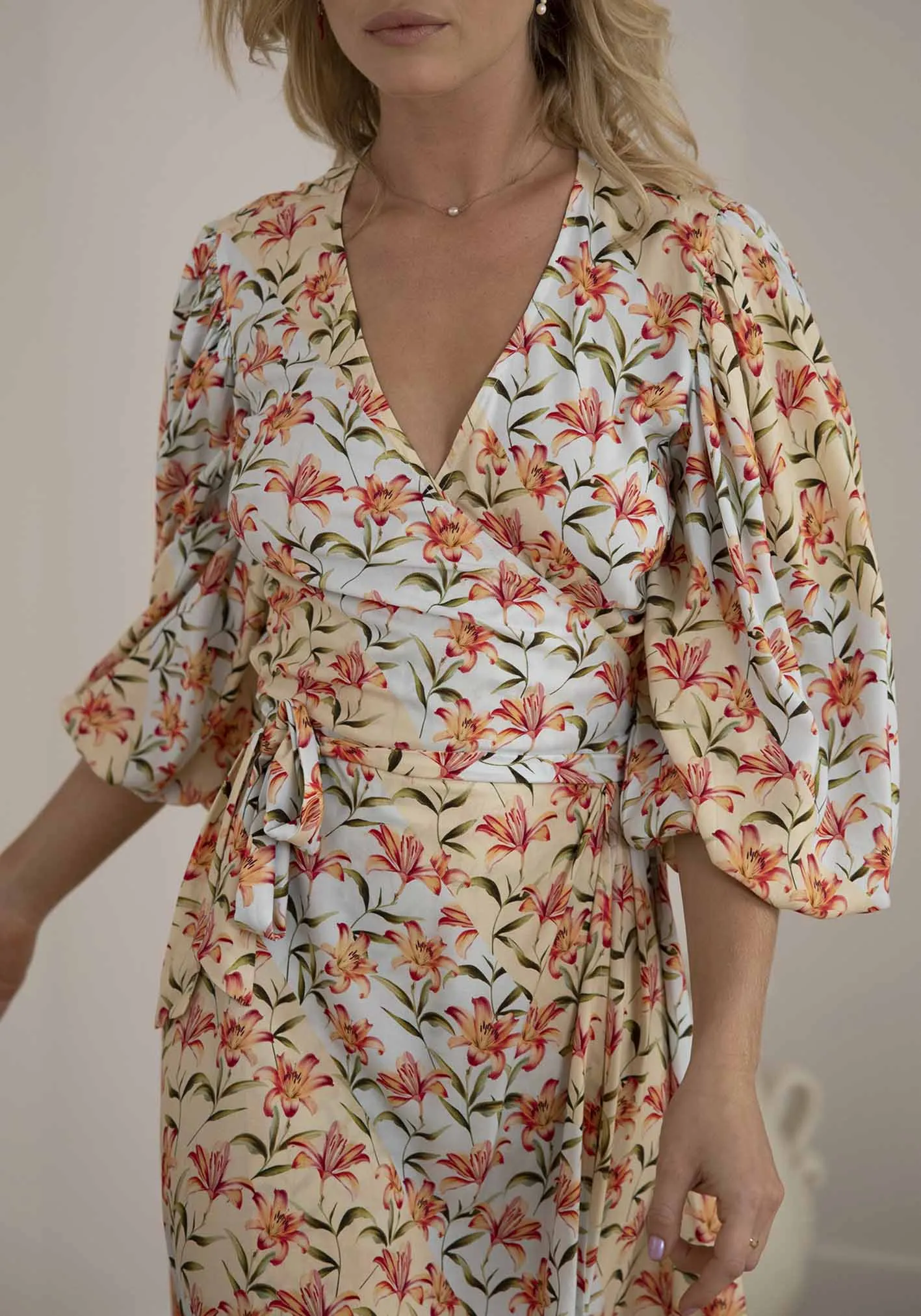 Waterlily Spliced Floral Maxi Wrap Dress