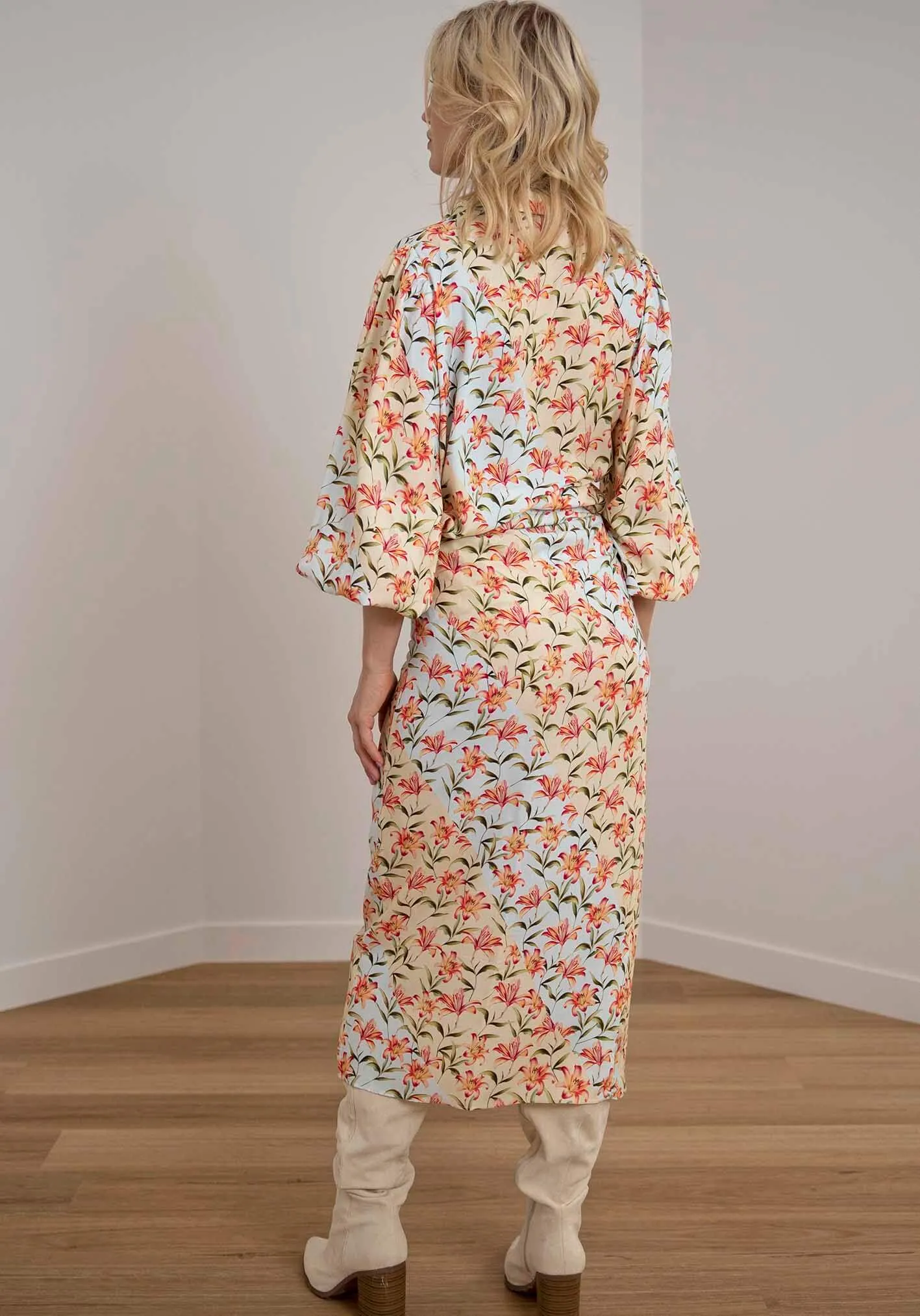 Waterlily Spliced Floral midi wrap skirt   blouse