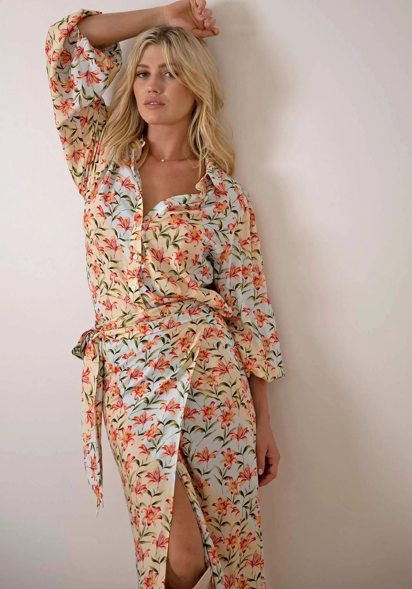 Waterlily Spliced Floral midi wrap skirt   blouse