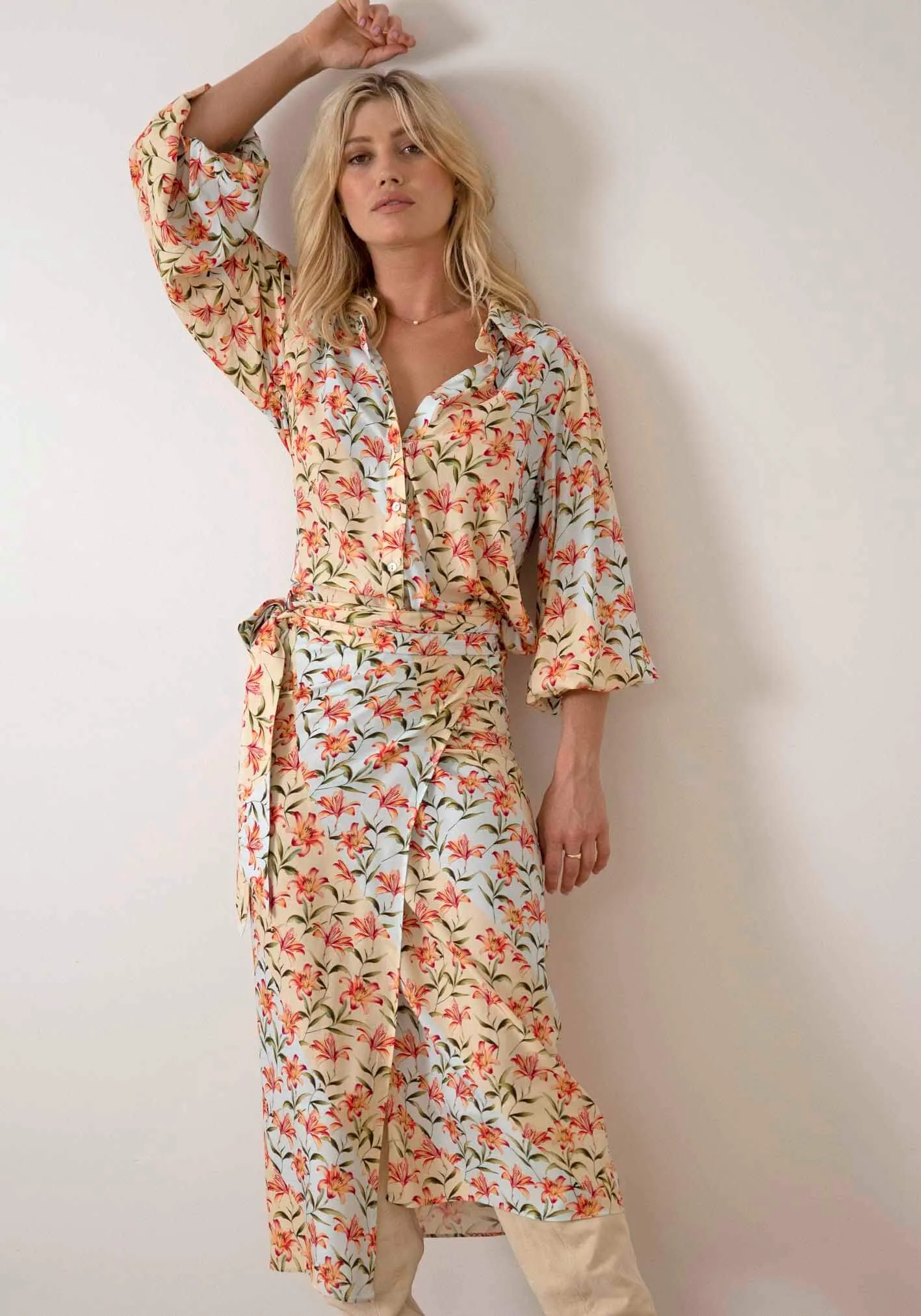 Waterlily Spliced Floral midi wrap skirt   blouse