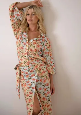 Waterlily Spliced Floral midi wrap skirt   blouse