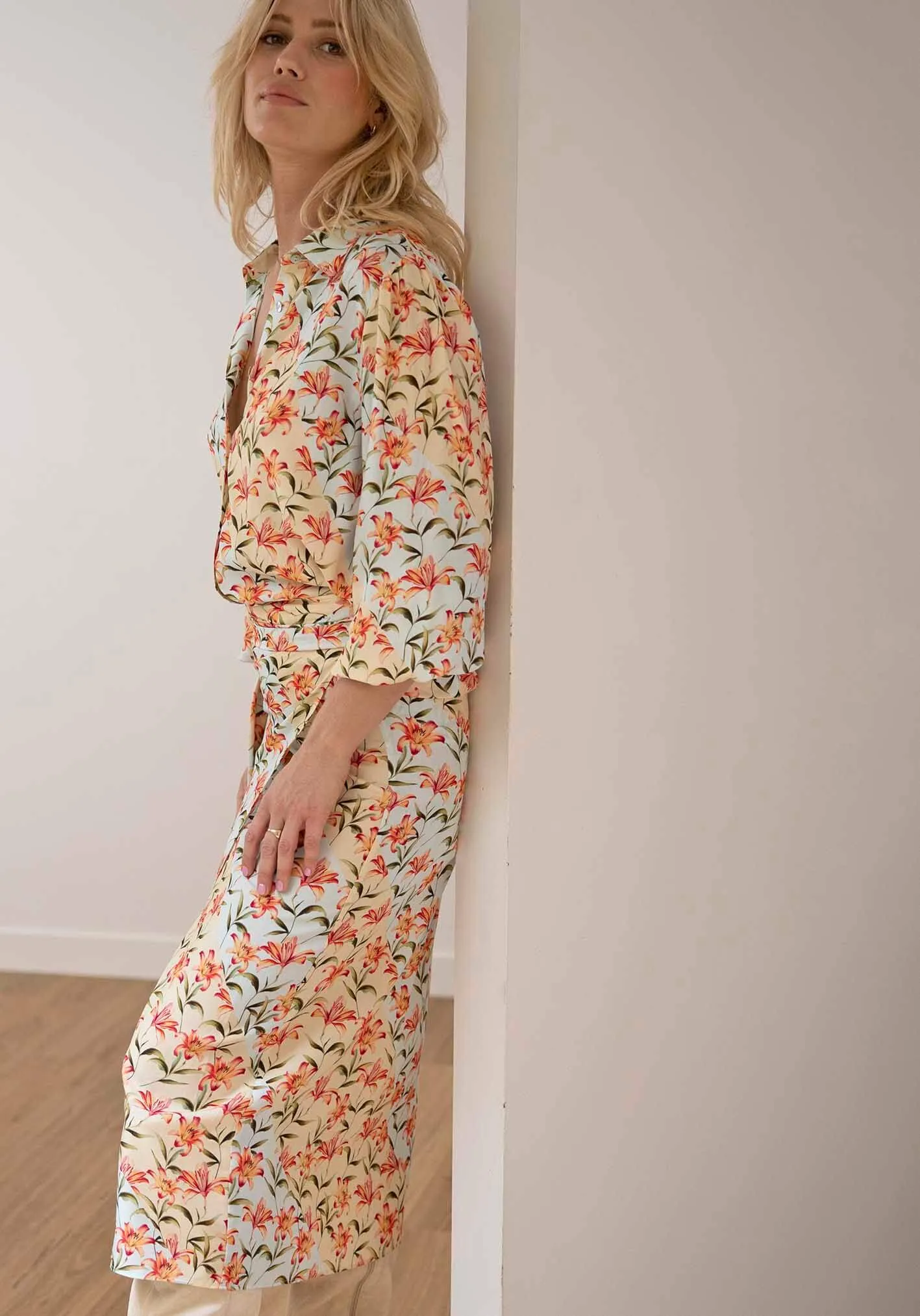 Waterlily Spliced Floral midi wrap skirt   blouse