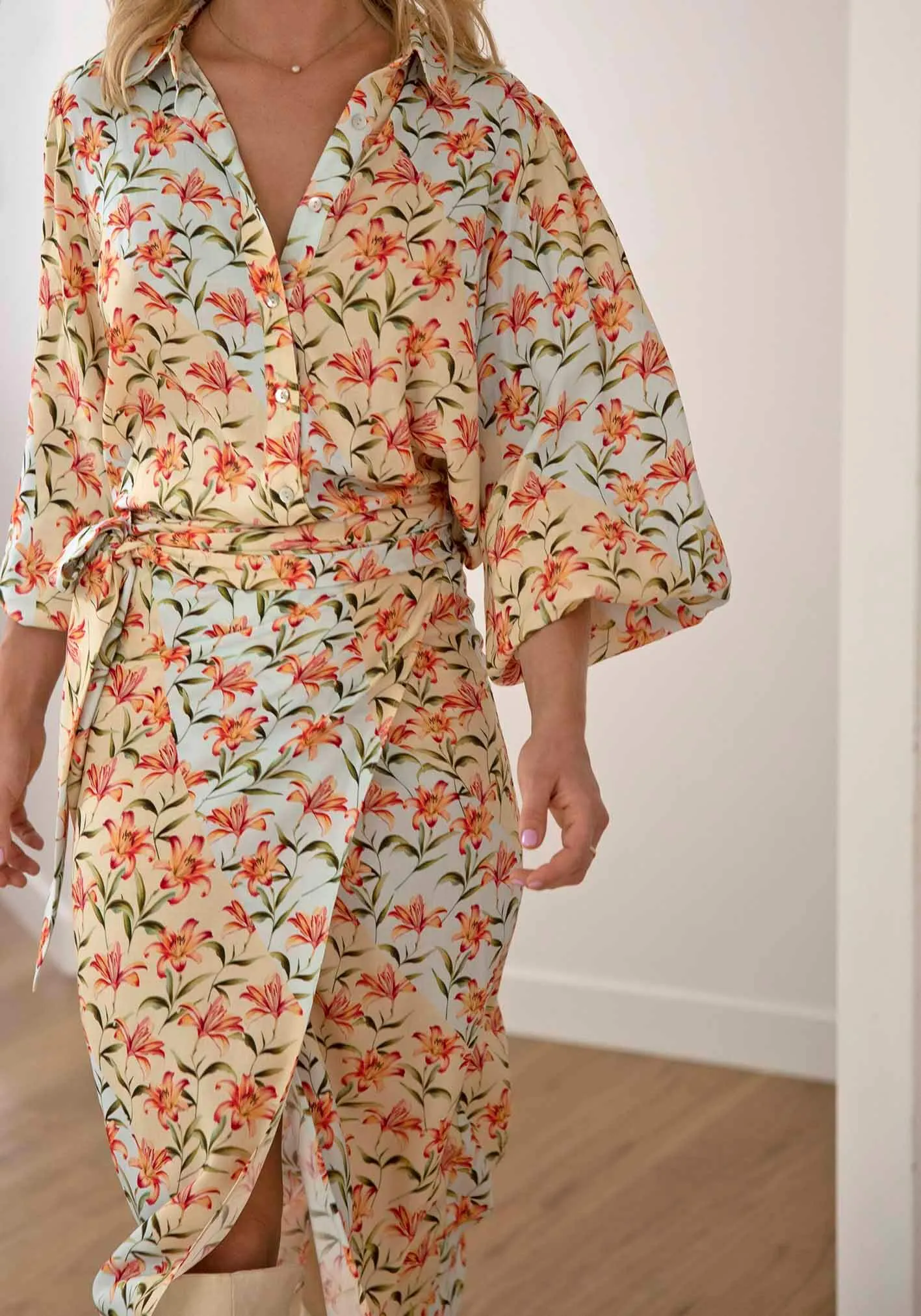 Waterlily Spliced Floral midi wrap skirt   blouse