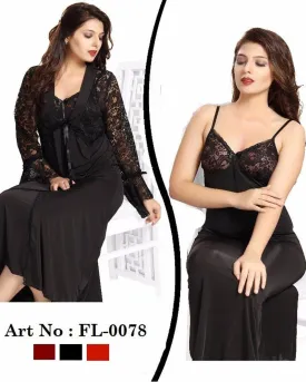 Wedding Nighty - FL-0078 Black - Flourish 2 Piece Nightwear