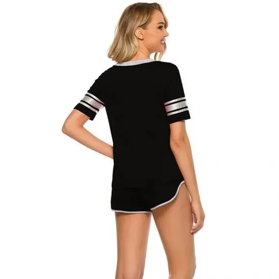 Women S Black Striped Cotton Jersey Nightsuit. Sm-800