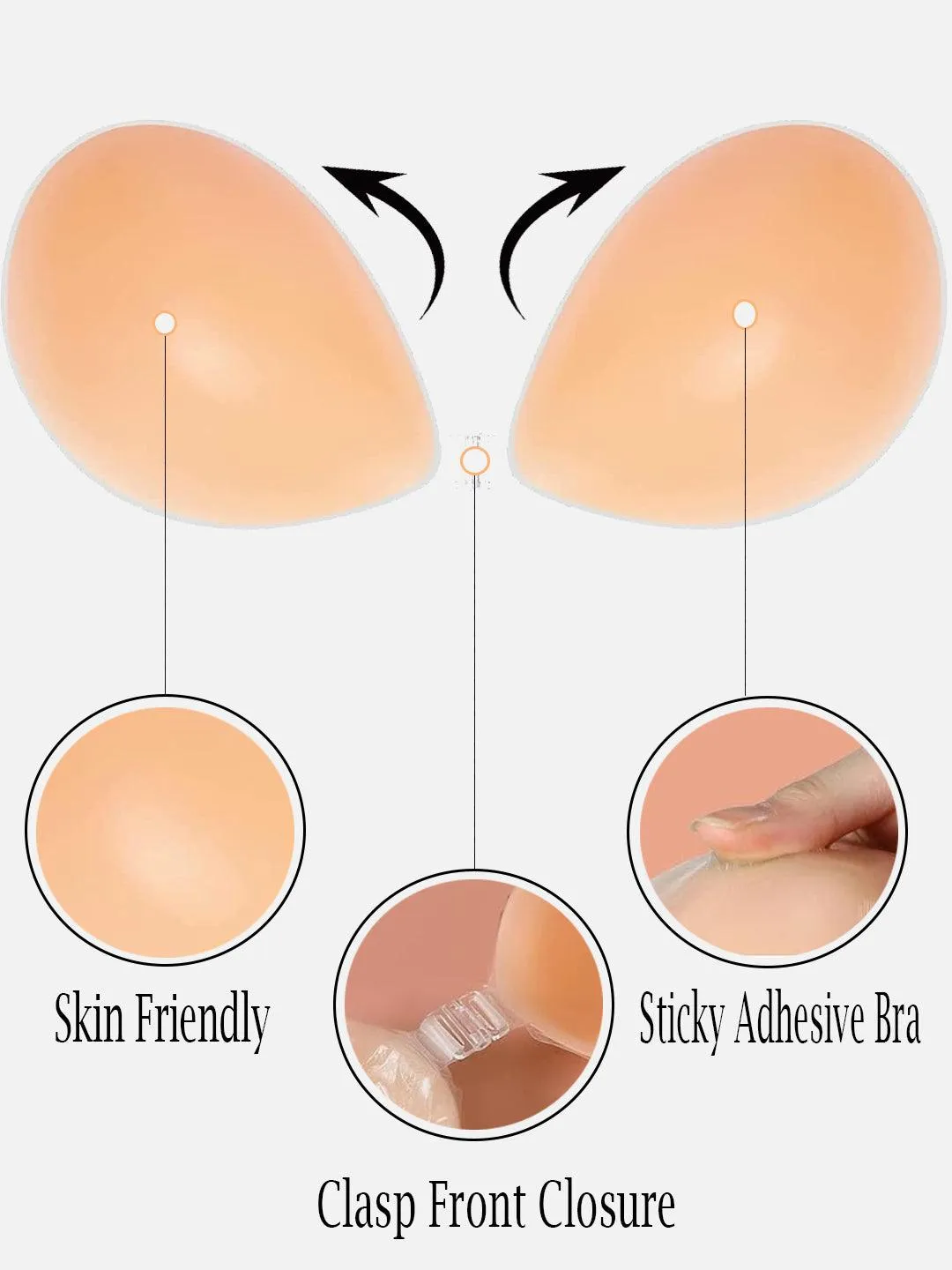 Women Silicone Padded Bra Adhesive Stick-on Reusable Push-Up Pack of 1 Nude Free-Size