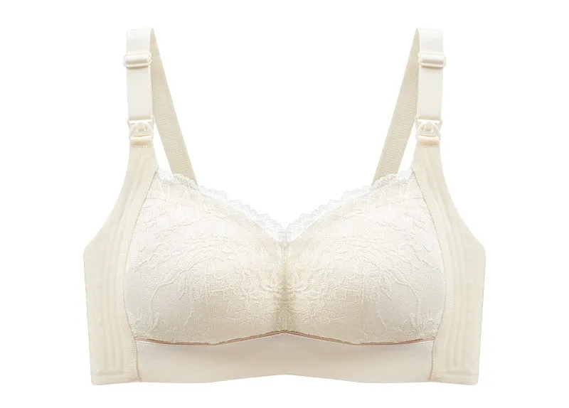 Women tea fiber wire-free push-up nursing bra with open buckle during pregnancy and lactation, maternity bra for large breasts, small and thin